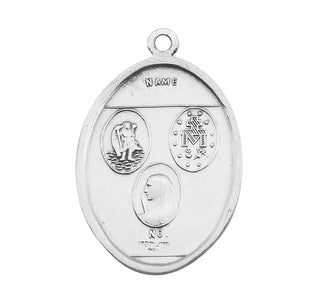 1 1/4-inch Sterling Silver Military Medal with Jesus-Mary-St. Christopher with 24-inch Chain