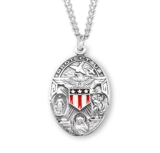 1 1 4 Inch Sterling Silver Military Medal With Jesus Mary St Christopher With 24 Inch Chain