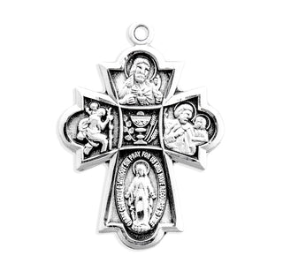13/16-inch Sterling Silver 4-Way Medal with Chalice in Center with 18-inch Chain