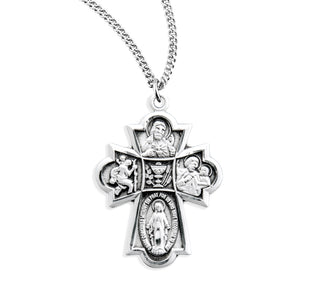 13 16 Inch Sterling Silver 4 Way Medal With Chalice In Center With 18 Inch Chain