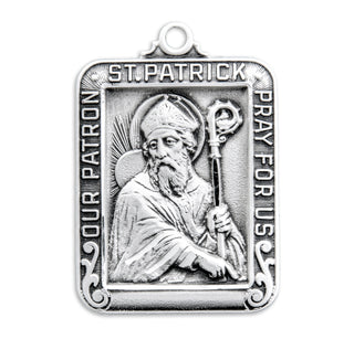1 1/8-inch Sterling Silver Square St. Patrick Medal with 24-inch Chain