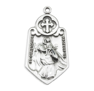 Sterling Silver Circular Cross over Shield Medal with St. Christopher