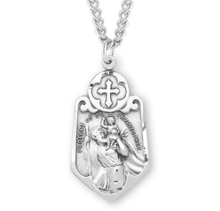 Sterling Silver Circular Cross Over Shield Medal With St Christopher
