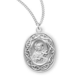 15 16 Inch Sterling Silver St Therese Medal With Carmelite Back 18 Inch Chain