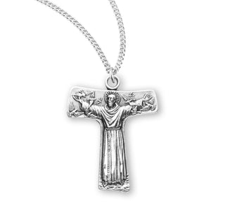 13 16 Inch Sterling Silver St Francis Tau Cross With 18 Inch Chain