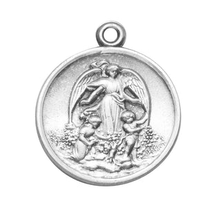 5/8-inch Sterling Silver Guardian Angel Medal with 18-inch Chain