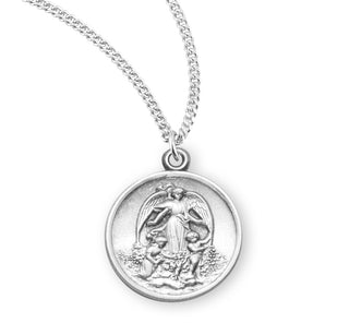 5 8 Inch Sterling Silver Guardian Angel Medal With 18 Inch Chain 1
