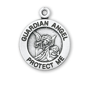 Sterling Silver Round Shaped Guardian Angel Medal