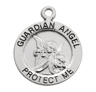 Sterling Silver Round Shaped Guardian Angel Medal