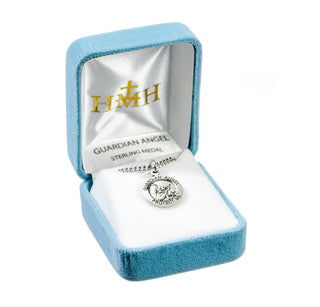 Sterling Silver Round Shaped Guardian Angel Medal
