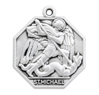 Sterling Silver Octagon Shaped St. Michael Medal