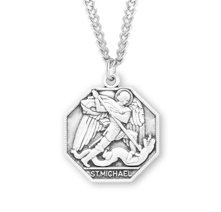 Sterling Silver Octagon Shaped St Michael Medal