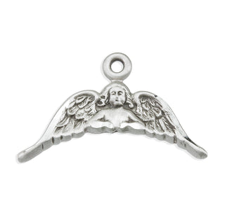 1/2-inch Sterling Silver Angel with Wings Medal with 18-inch Chain