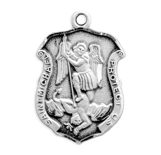 Sterling Silver Badge Shaped St. Michael Medal