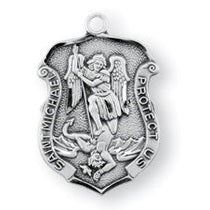 Sterling Silver Badge Shaped St. Michael Medal