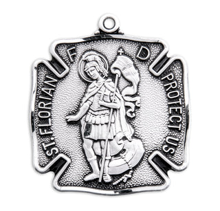 1 1/16-inch Sterling Silver St. Florian Medal with 24-inch Chain