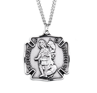 1 1 16 Inch Sterling Silver St Florian Medal With 24 Inch Chain