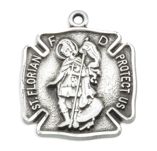 9/16-inch Sterling Silver St. Florian Medal with 18-inch Chain