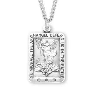 Sterling Silver Rectangle Shaped Saint Michael Medal