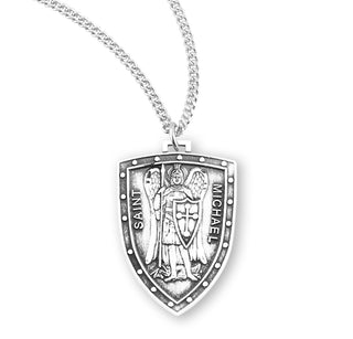 Sterling Silver Shield Shaped Saint Michael Medal