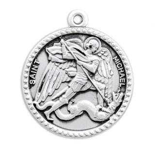 7/8-inch Round Sterling Silver Saint Michael Medal on a 24'' Chain
