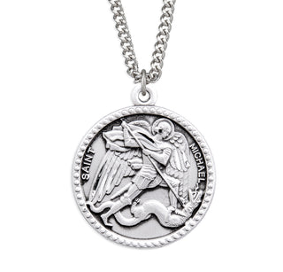 7 8 Inch Round Sterling Silver Saint Michael Medal On A 24 Chain