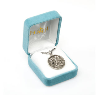 7/8-inch Round Sterling Silver Saint Michael Medal on a 24'' Chain