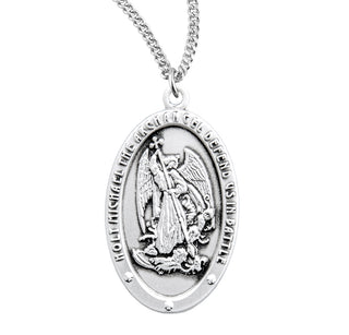 Saint Michael Archangel Oval Sterling Silver Medal