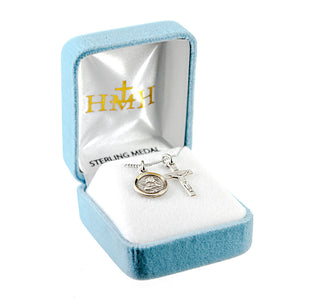 Sterling Silver Cherub Medal and Small Crucifix