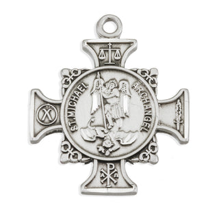 Sterling Silver Maltese Cross Shaped St. Michael Medal