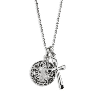 Sterling Silver Saint Benedict Medal and Small Cross