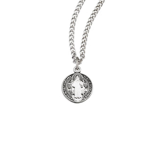 5 8 Inch Sterling Silver St Benedict Medal With 18 Inch Chain