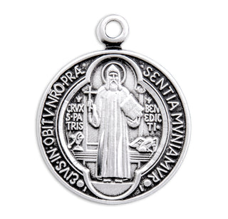 3/4-inch Sterling Silver St. Benedict Medal with 18-inch Chain