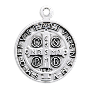 3/4-inch Sterling Silver St. Benedict Medal with 18-inch Chain