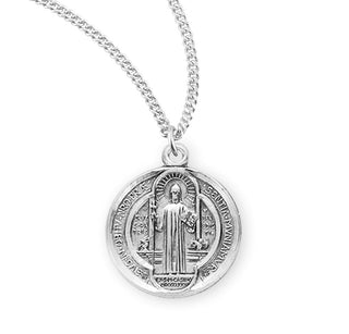 3 4 Inch Sterling Silver St Benedict Medal With 18 Inch Chain