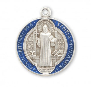 Sterling Silver St. Benedict Pendant with Blue Epoxy