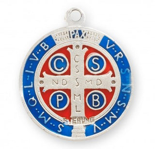 Sterling Silver St. Benedict Pendant with Blue Epoxy