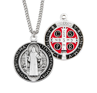 Sterling Silver Saint Benedict Pendant with Black and Red Epoxy