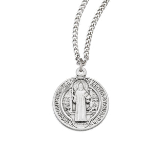 13 16 Inch Sterling Silver St Benedict Medal With 18 Inch Chain