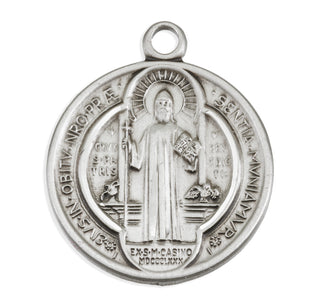7/8-inch Sterling Silver St. Benedict Medal with 24-inch Chain