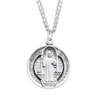 7 8 Inch Sterling Silver St Benedict Medal With 24 Inch Chain