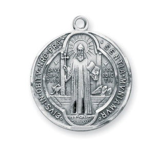 1 1/8" Sterling Silver St. Benedict Medal with 24" Chain