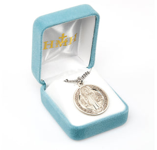 1 1/8-inch Sterling Silver St. Benedict Medal with 24-inch Chain