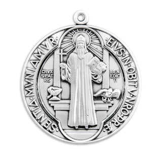 1 1/2-inch Sterling Silver St. Benedict Medal with 27" Chain