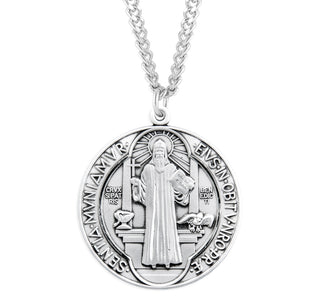 1 1 2 Inch Sterling Silver St Benedict Medal With 27 Chain
