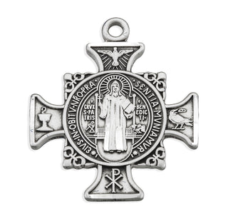 1-inch Sterling Silver St. Benedict Cross Medal with 24-inch Chain