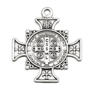 1-inch Sterling Silver St. Benedict Cross Medal with 24-inch Chain