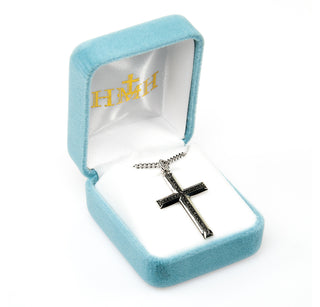 1 1/4-inch Sterling Silver Cross with Black Enamel 20-inch Chain