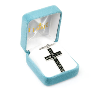 Black Enameled Sterling Silver Cross