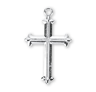 Fleur De Lis Tipped Sterling Silver Cross